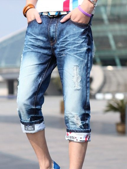 Mens Fashion Jeans Rolled